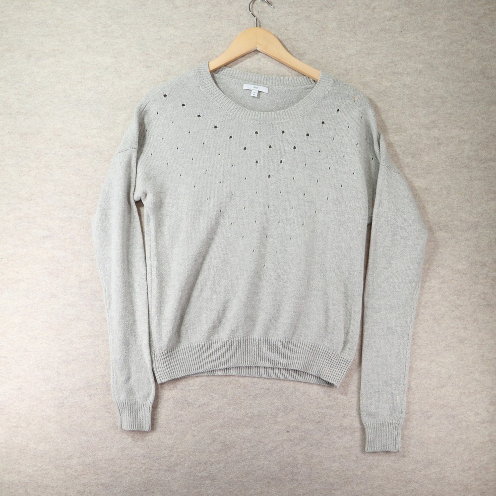Gap Sweater XS Grey Modern 2010s Pointelle Distressed Knit Pullover